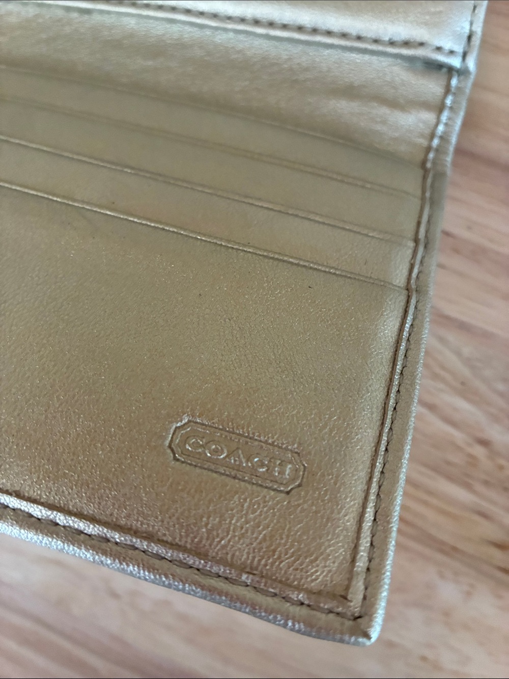 Coach Metallic Logo Wristlet Clutch - Champagne Gold - Picture 3 of 16